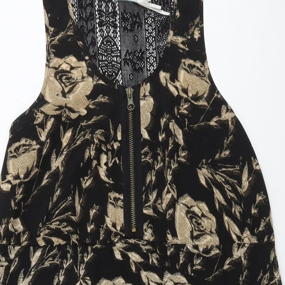 Kimchi Blue Womens Black Floral Polyester A-Line Size M Round Neck Zip - Lace Details
