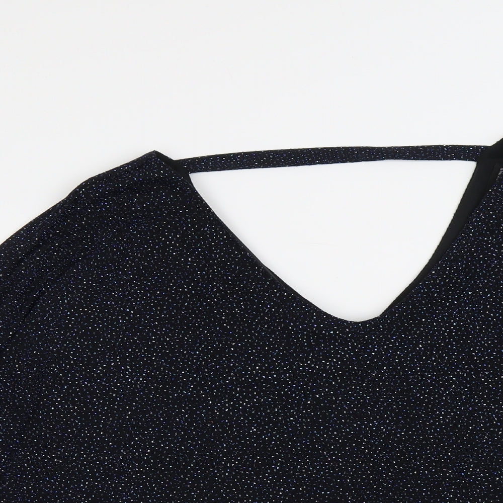 Dorothy Perkins Womens Blue Geometric Nylon Basic Blouse Size 18 V-Neck