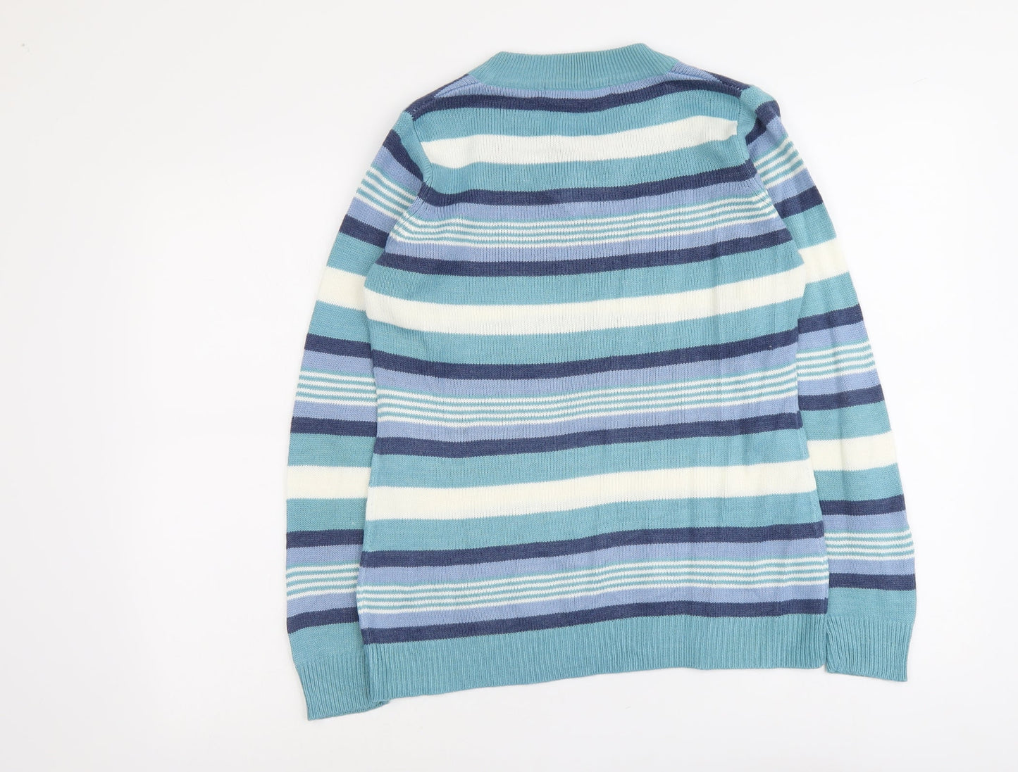 EWM Womens Multicoloured V-Neck Striped Acrylic Pullover Jumper Size 10