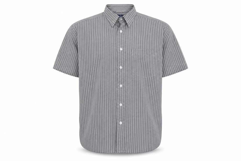 Rael Brook Mens Grey Striped Polyester Button-Up Size L Collared Button