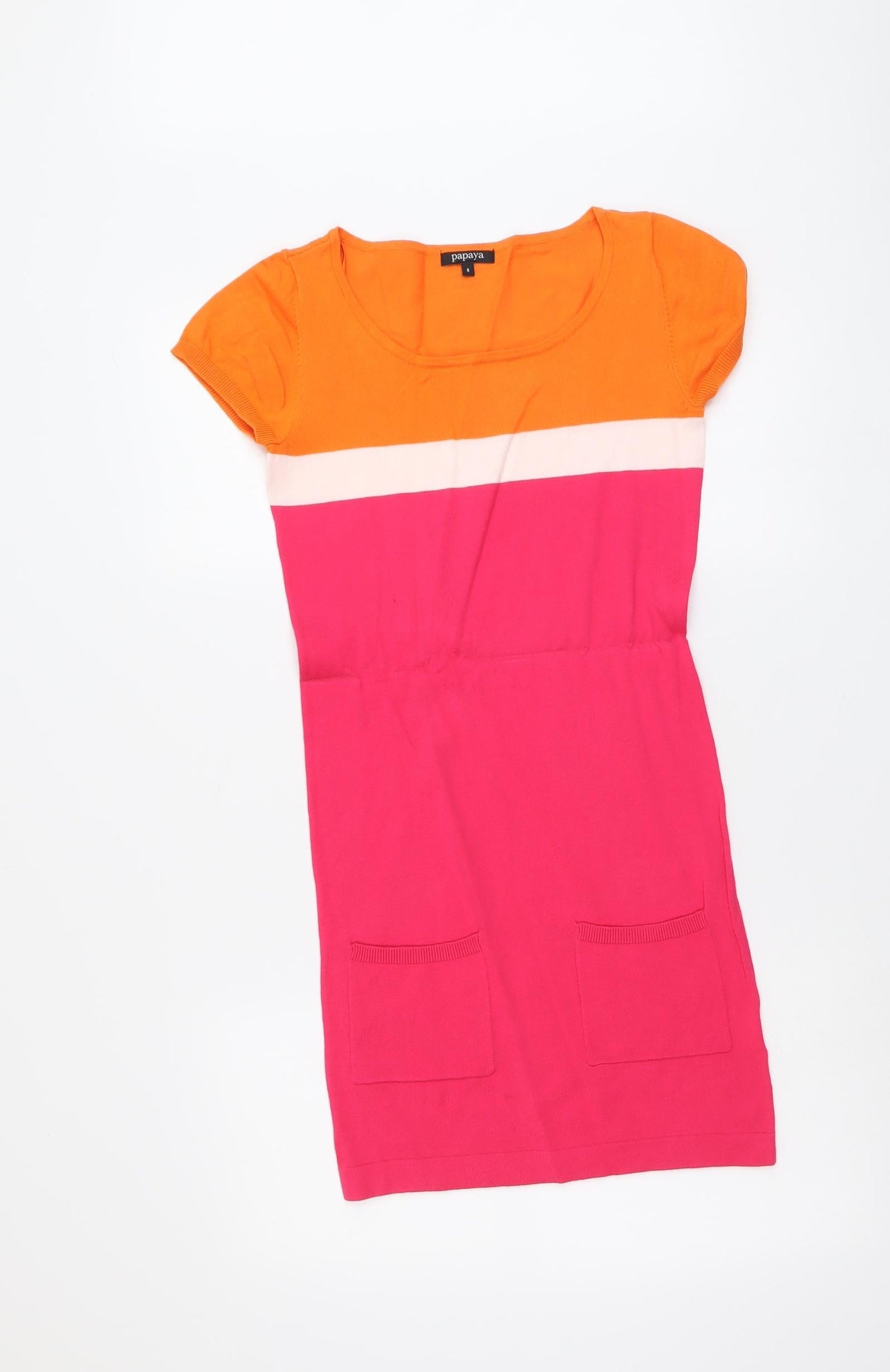 Papaya Womens Multicoloured Colourblock Cotton A-Line Size 8 Round Neck Pullover