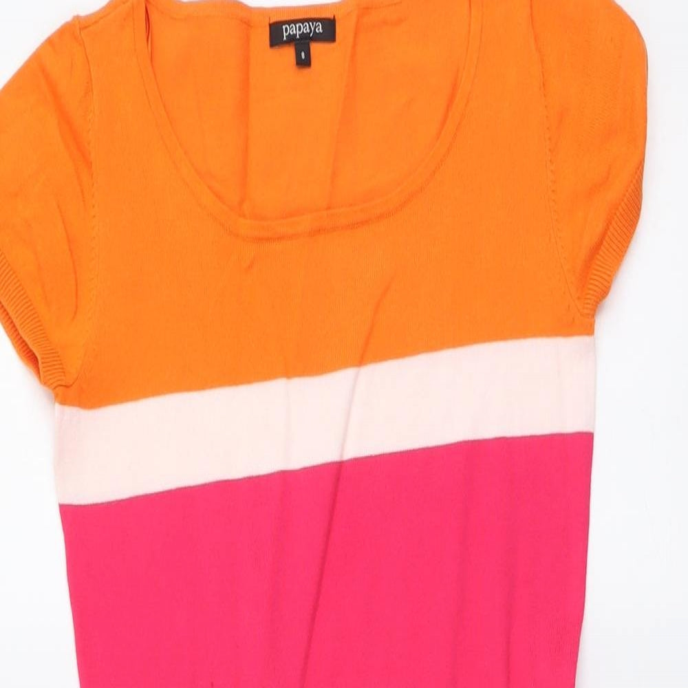 Papaya Womens Multicoloured Colourblock Cotton A-Line Size 8 Round Neck Pullover