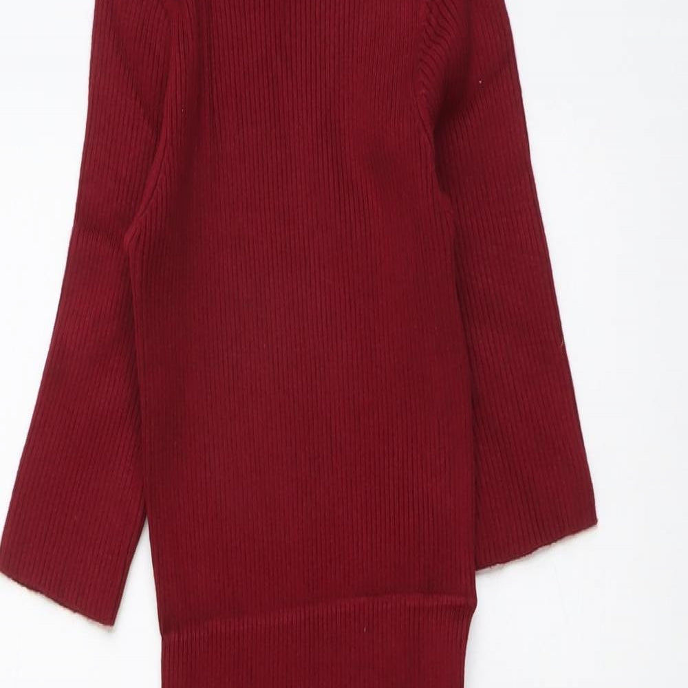 Bershka Womens Red Acrylic Fit & Flare Size S Round Neck Pullover