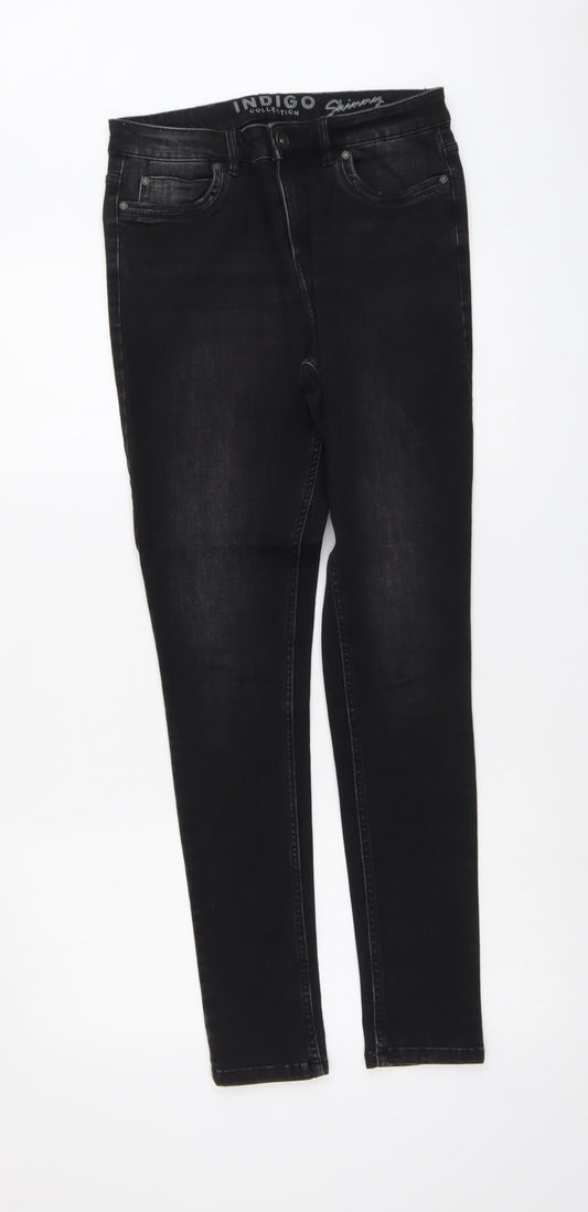Marks and Spencer Womens Black Herringbone Cotton Skinny Jeans Size 10 L30 in Regular Button