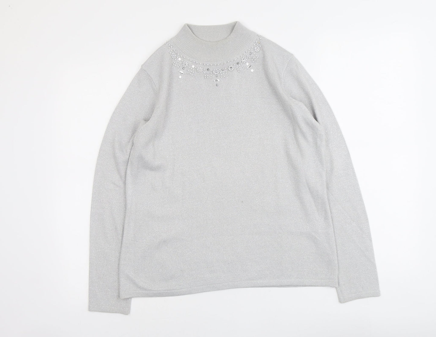 Bonmarché Womens Silver Round Neck Acrylic Pullover Jumper Size S