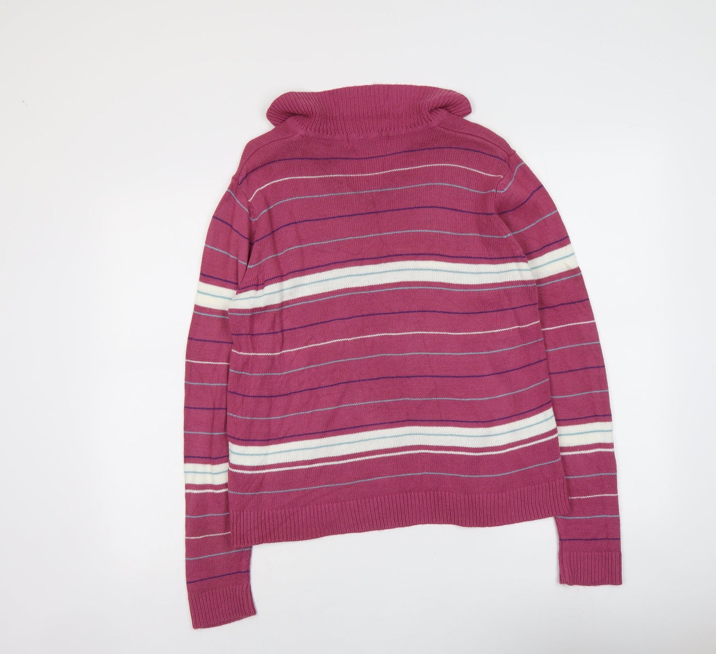 EWM Womens Purple Collared Striped Acrylic Pullover Jumper Size 14