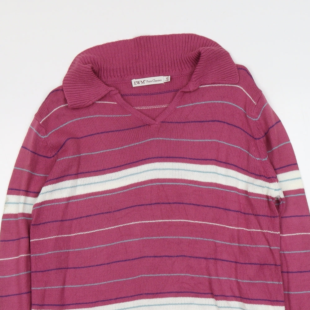 EWM Womens Purple Collared Striped Acrylic Pullover Jumper Size 14