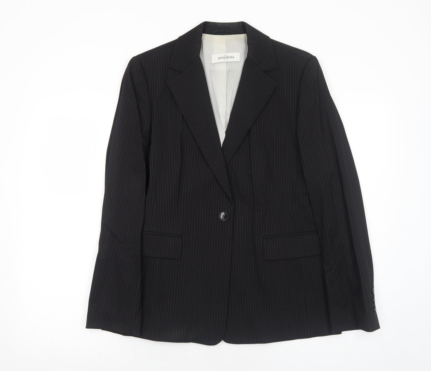 Dinomoda Womens Black Striped Wool Jacket Suit Jacket Size 10