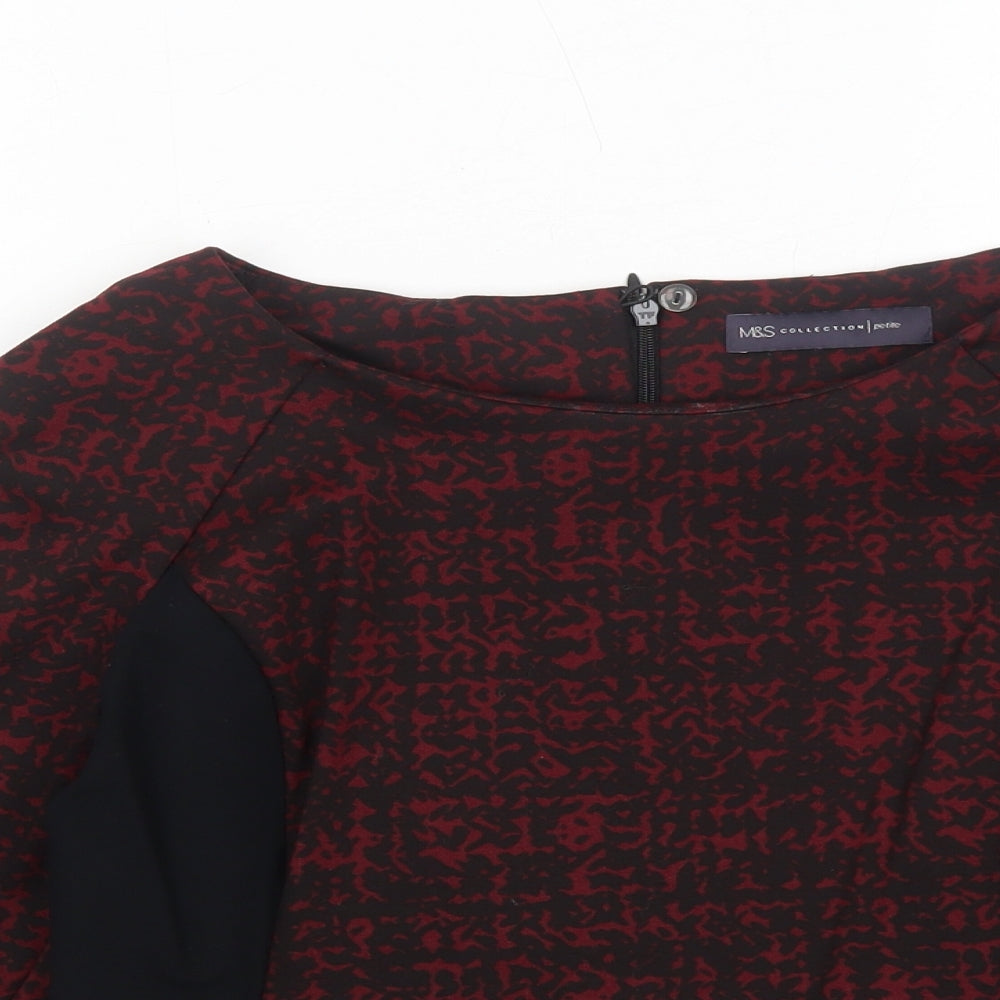 Marks and Spencer Womens Red Geometric Polyester Basic Blouse Size 10 Round Neck