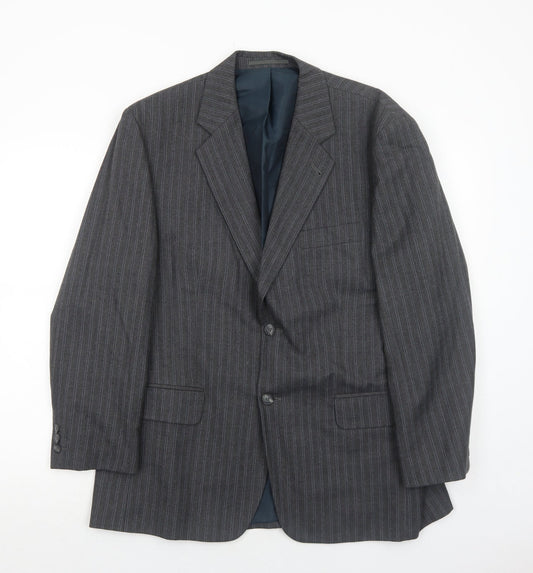 Preworn Mens Grey Striped Polyester Jacket Suit Jacket Size 42 Regular