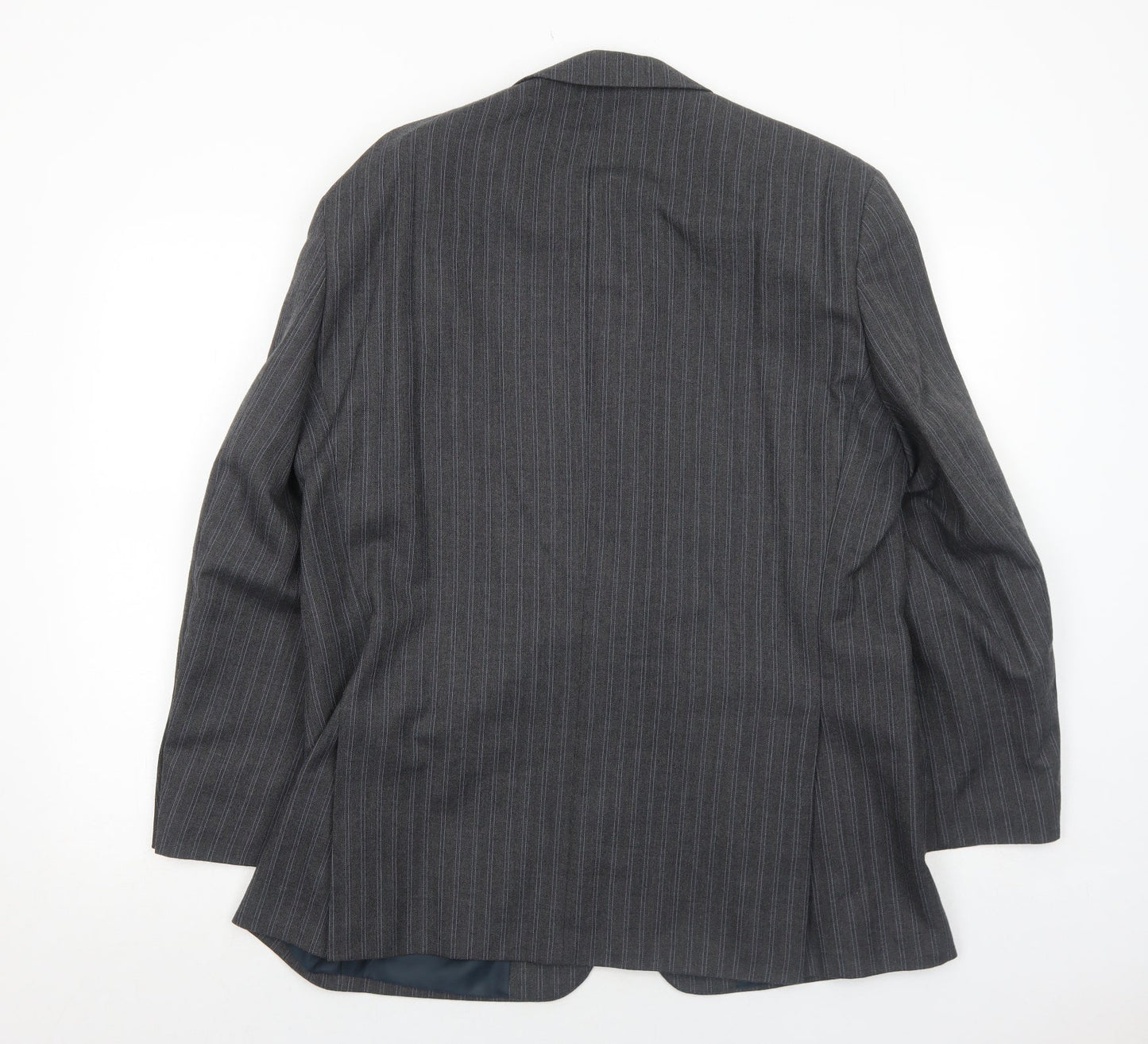 Preworn Mens Grey Striped Polyester Jacket Suit Jacket Size 42 Regular