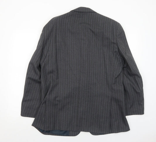 Preworn Mens Grey Striped Polyester Jacket Suit Jacket Size 42 Regular