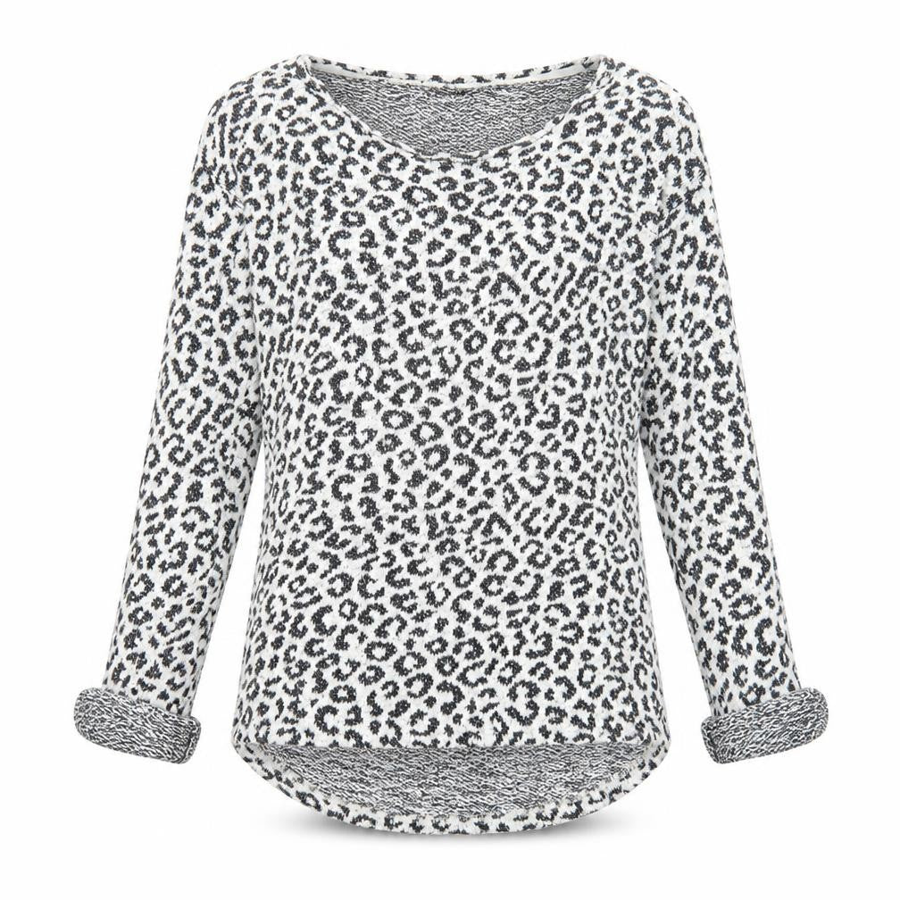NEXT Womens White V-Neck Animal Print Cotton Pullover Jumper Size 10 - Leopard Pattern
