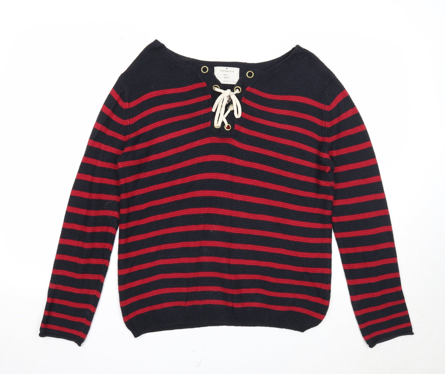 Springfield Womens Red Boat Neck Striped Acrylic Pullover Jumper Size M