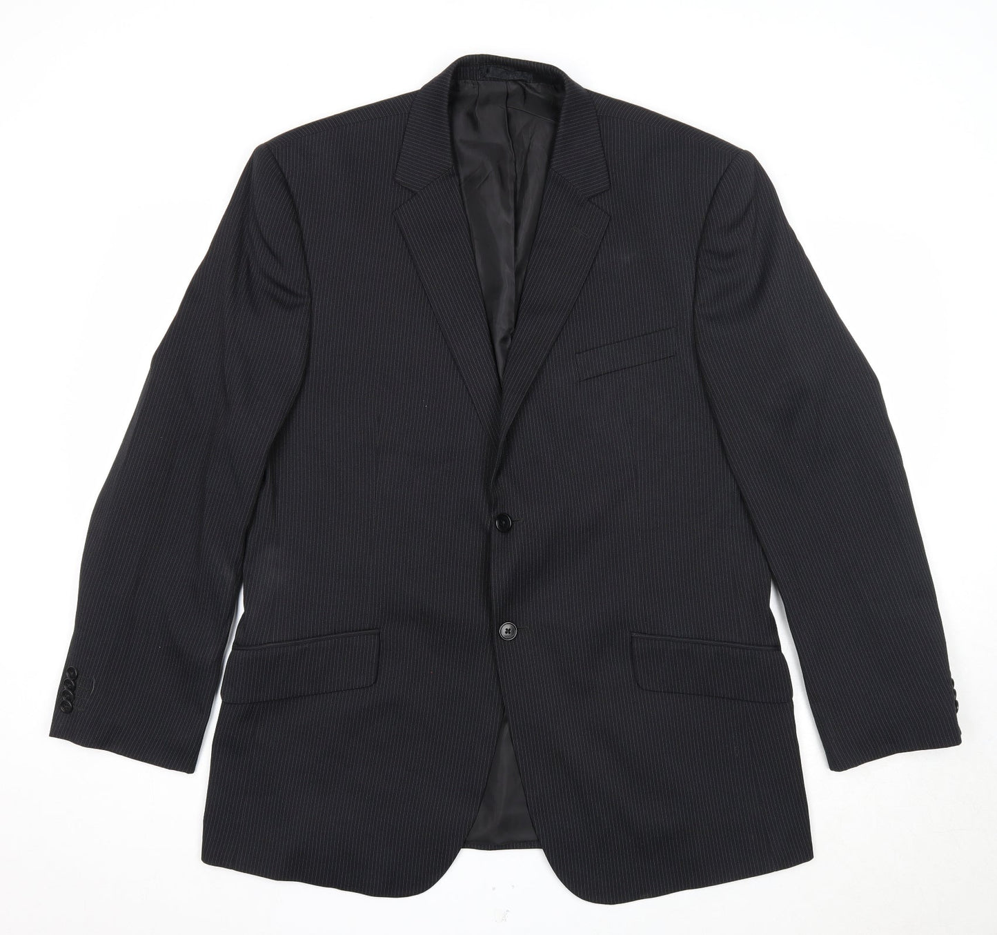 F&F Mens Black Striped Polyester Jacket Suit Jacket Size 44 Regular