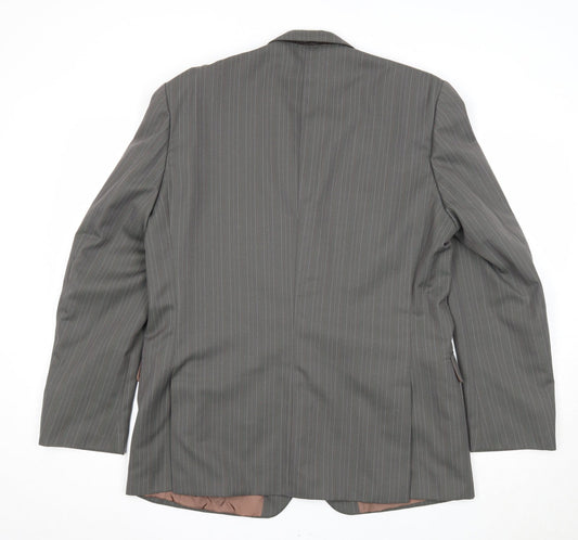 Preworn Mens Grey Striped Polyester Jacket Suit Jacket Size 42 Regular