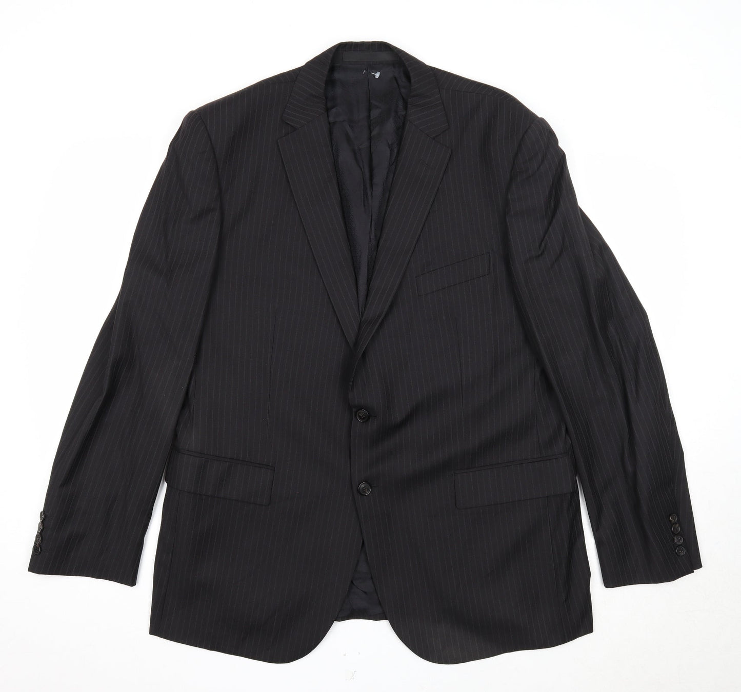 Marks and Spencer Mens Black Striped Wool Jacket Suit Jacket Size 44 Regular
