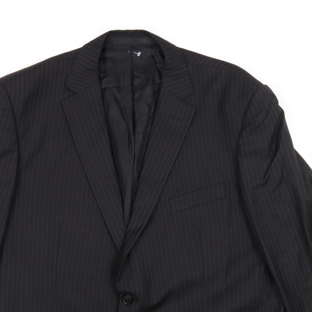 Marks and Spencer Mens Black Striped Wool Jacket Suit Jacket Size 44 Regular