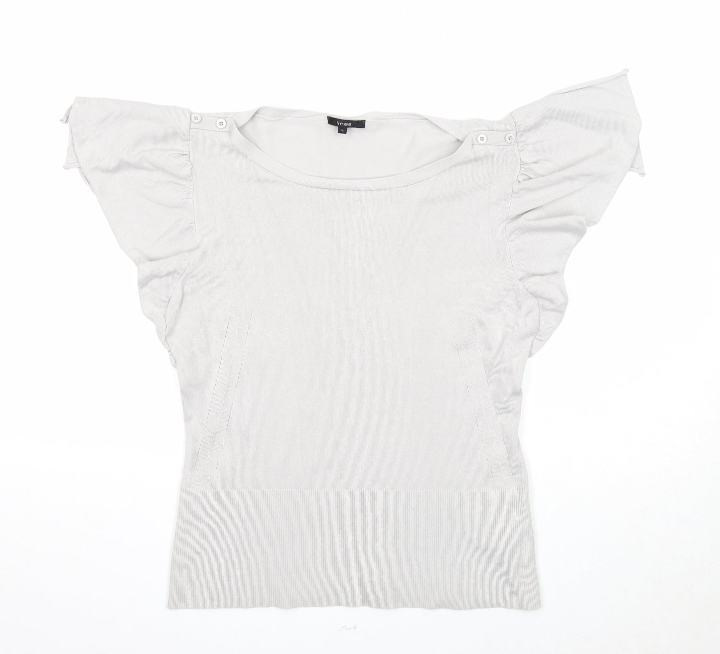 Linea Womens Grey Viscose Basic Blouse Size L Round Neck