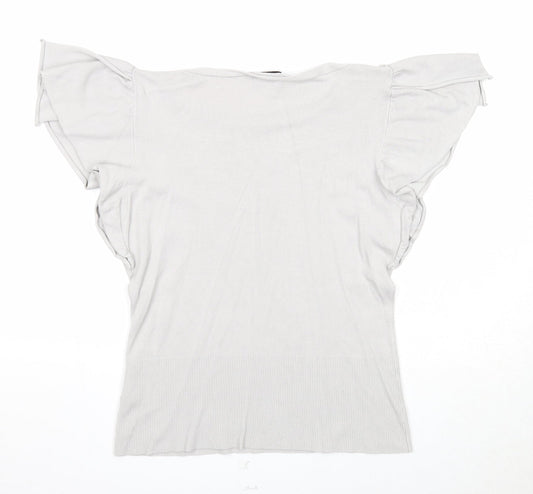 Linea Womens Grey Viscose Basic Blouse Size L Round Neck