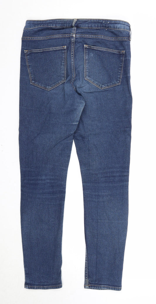 Preworn Womens Blue Cotton Straight Jeans Size 32 in Regular Zip
