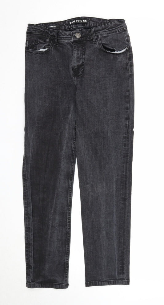 Blue fire Womens Black Cotton Straight Jeans Size 12 Regular Zip