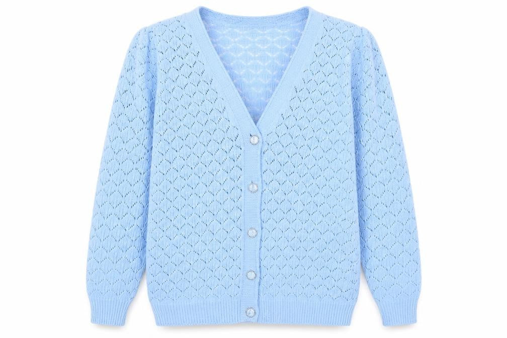 Pure and Natural Womens Blue V-Neck Acrylic Cardigan Jumper Size M