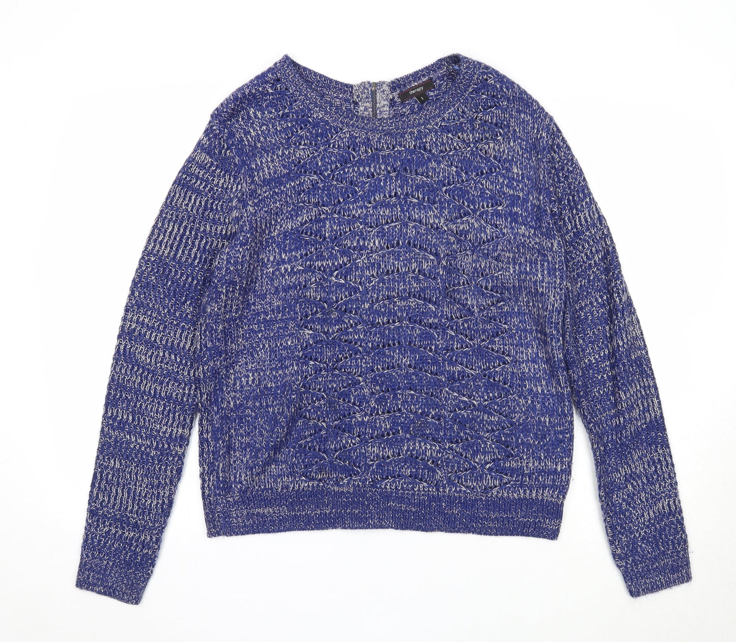 Therapy Womens Blue Boat Neck Acrylic Pullover Jumper Size L