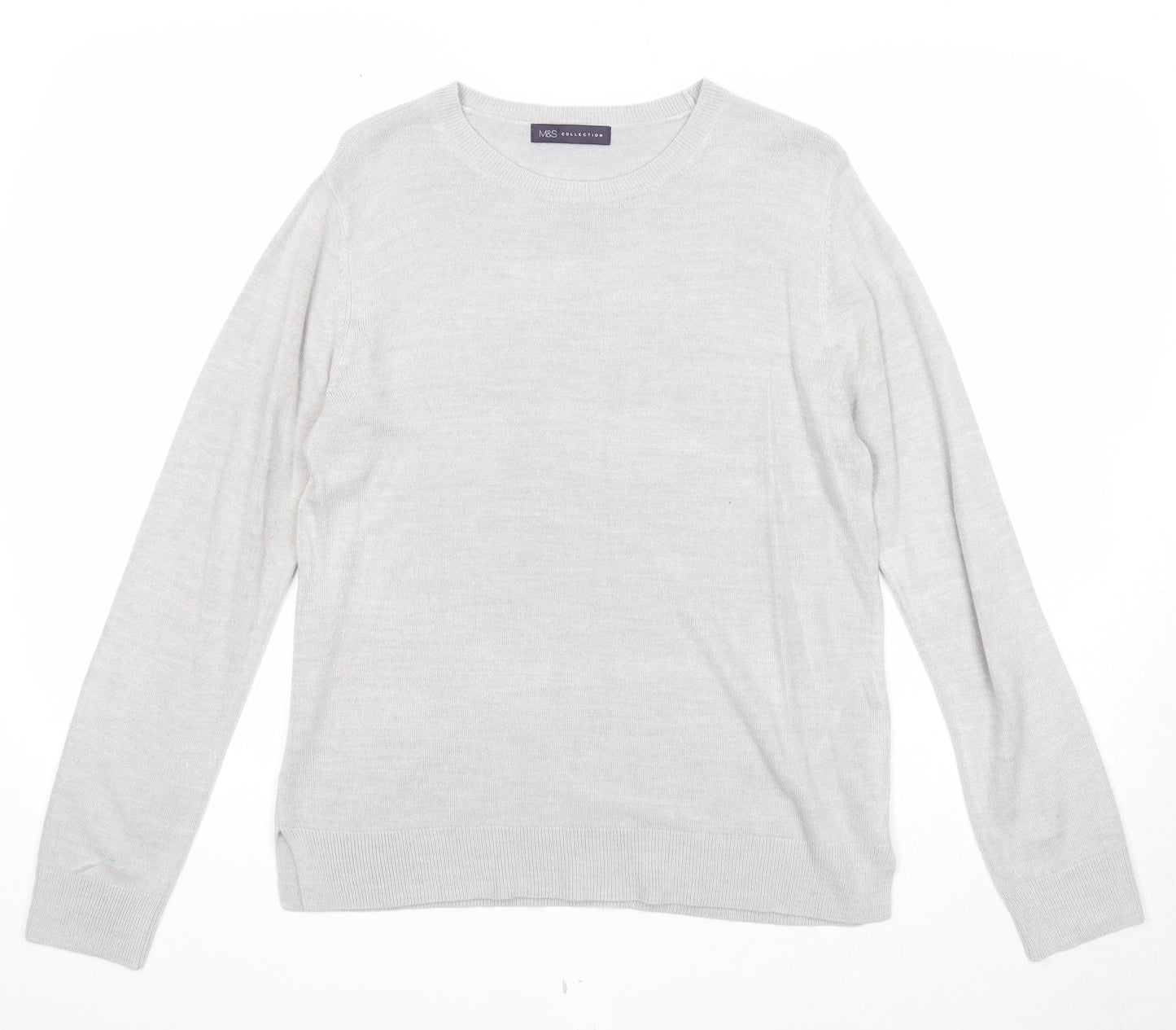 Marks and Spencer Womens Grey Boat Neck Acrylic Pullover Jumper Size 14
