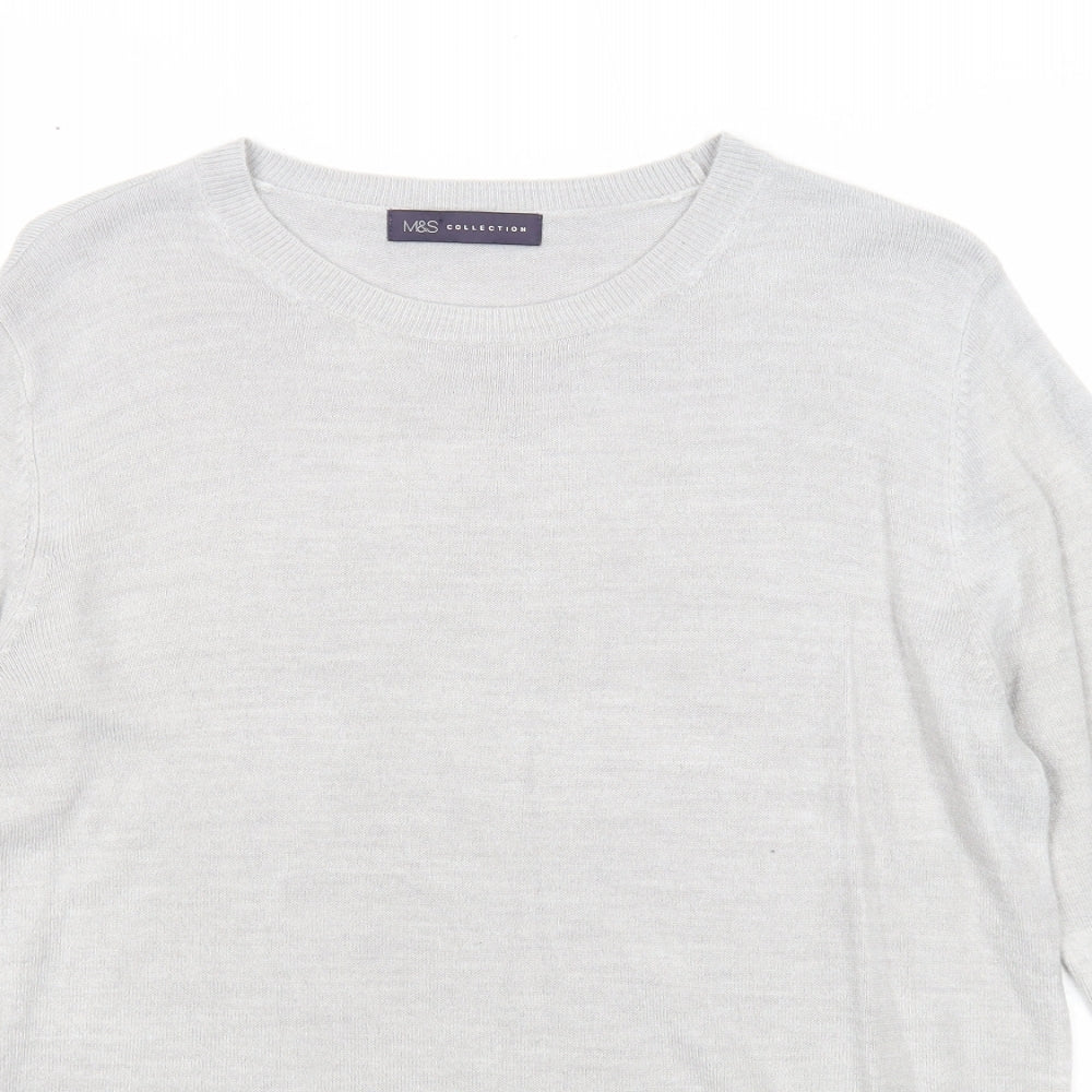 Marks and Spencer Womens Grey Boat Neck Acrylic Pullover Jumper Size 14