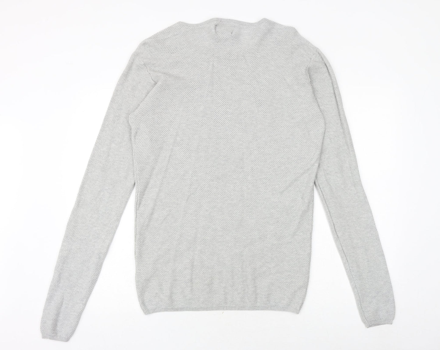 TRMY Mens Grey Round Neck Cotton Pullover Jumper Size M Long Sleeve