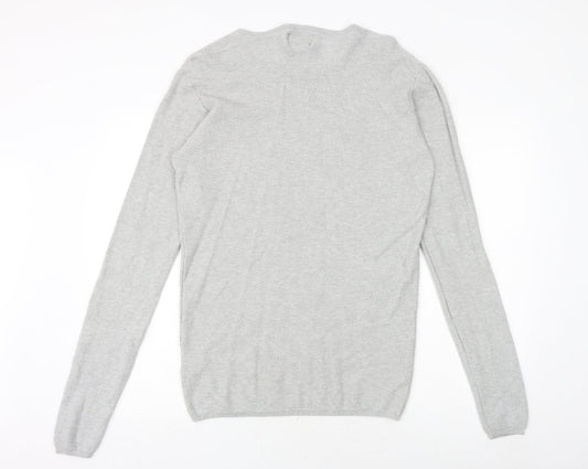TRMY Mens Grey Round Neck Cotton Pullover Jumper Size M Long Sleeve