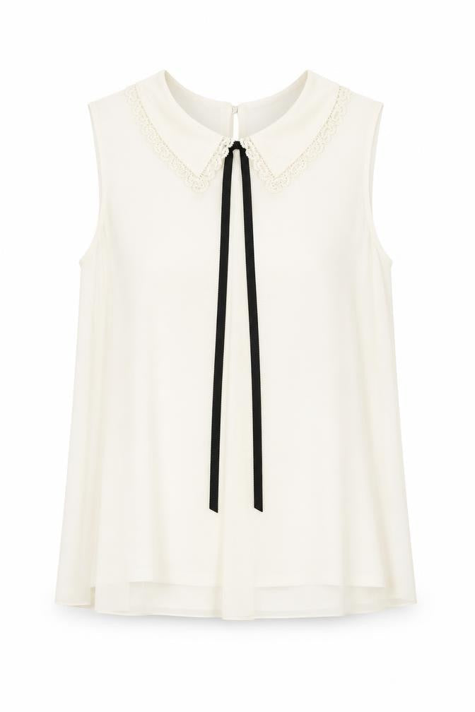 Topshop Womens Beige Polyester Basic Blouse Size 8 Collared - Tie Neck Detail