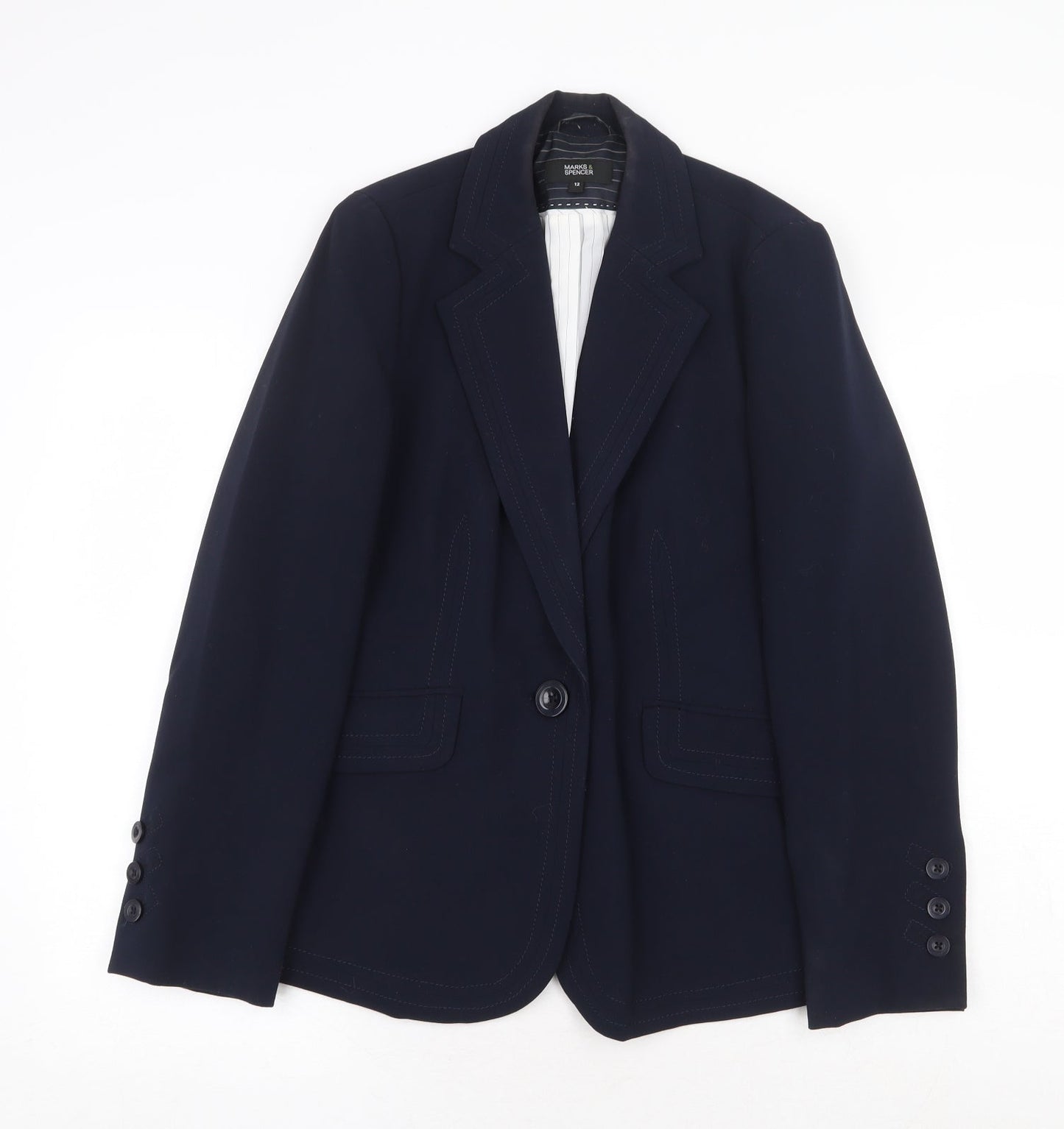 Marks and Spencer Womens Blue Polyester Jacket Suit Jacket Size 12