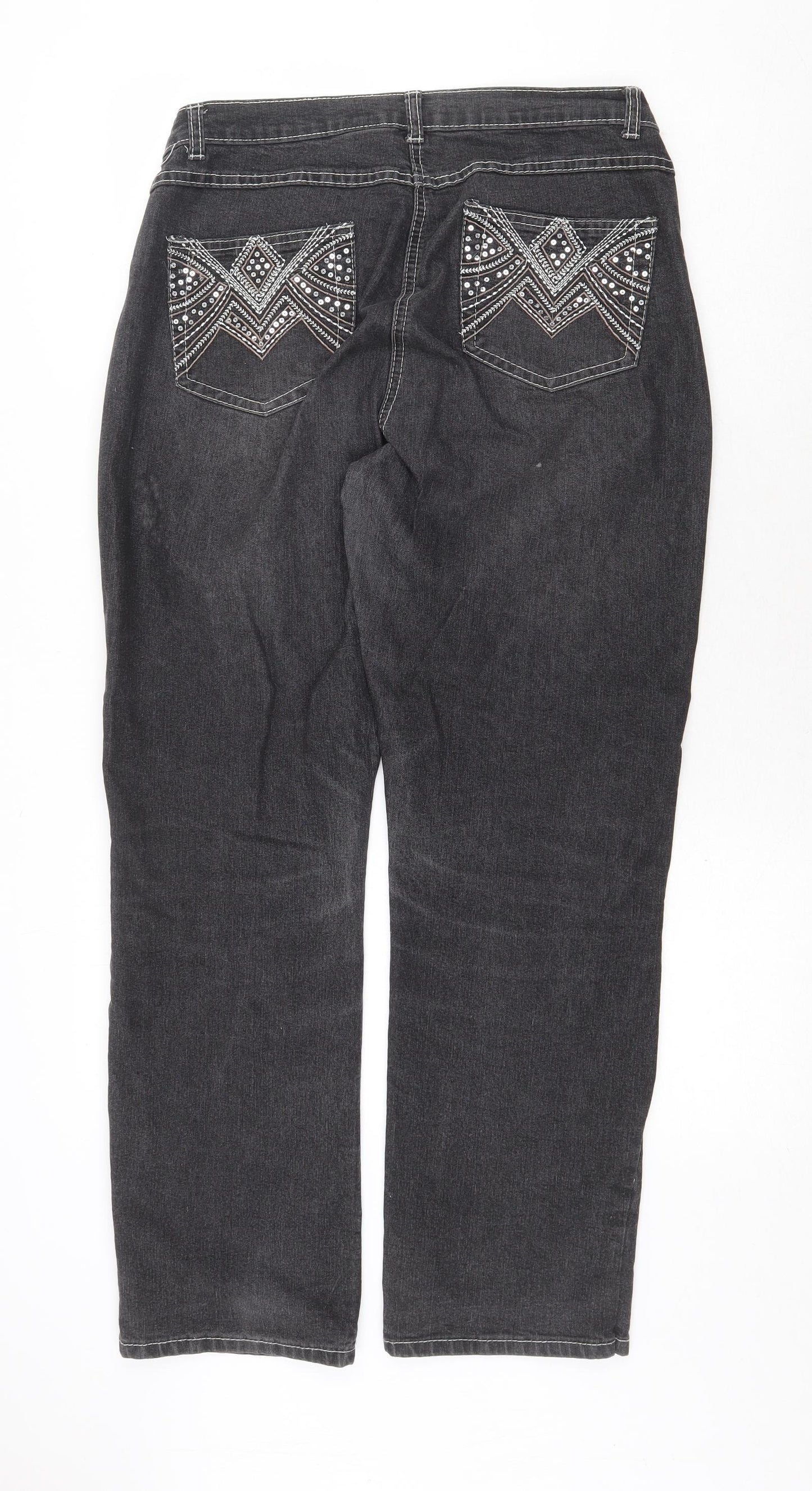 Preworn Womens Grey Cotton Straight Jeans Size 32 in Regular Zip