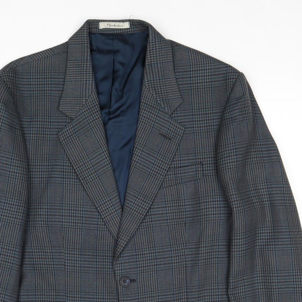 Berkertex Mens Blue Geometric Polyester Jacket Suit Jacket Size 40 Regular