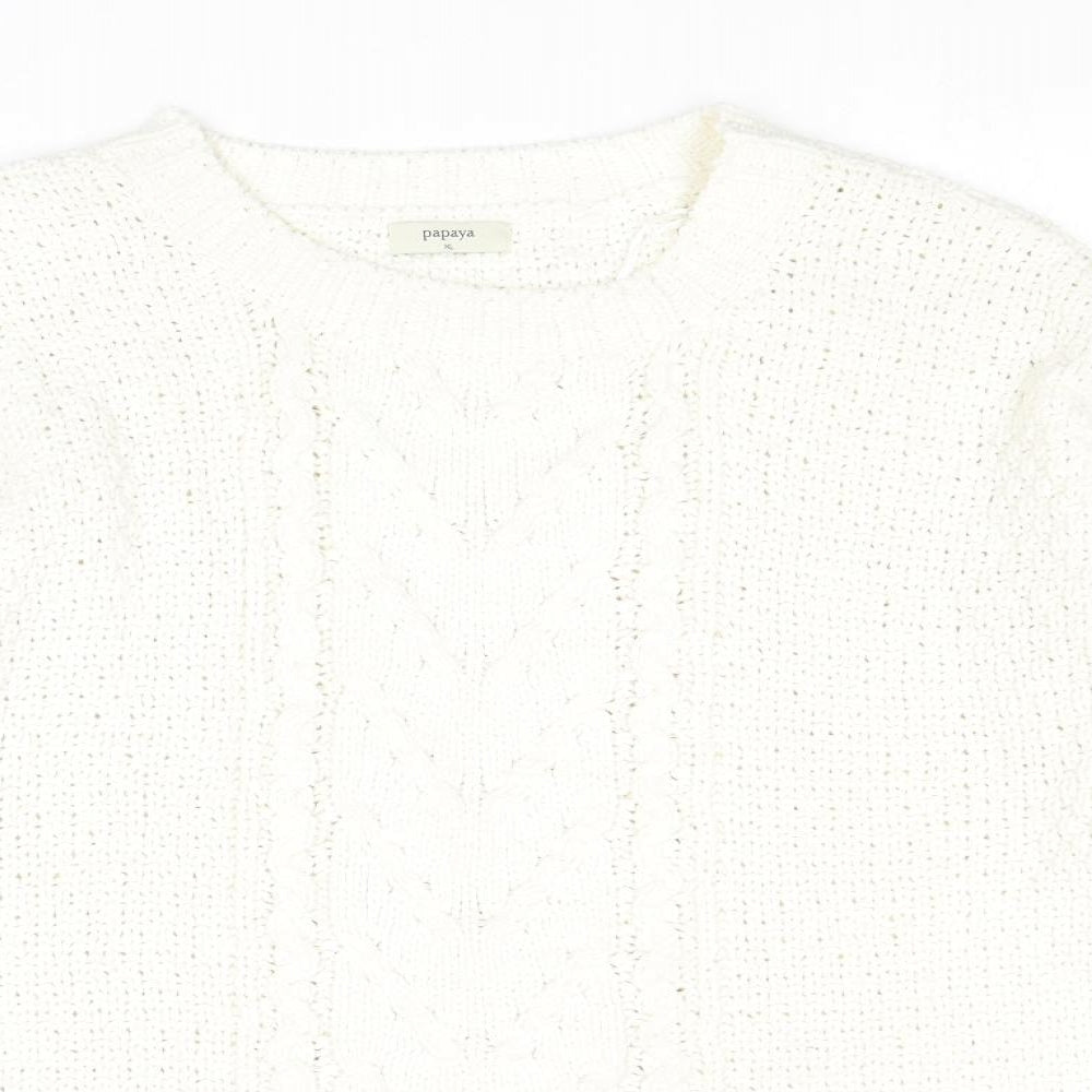 Papaya Womens White Round Neck Polyester Pullover Jumper Size XL