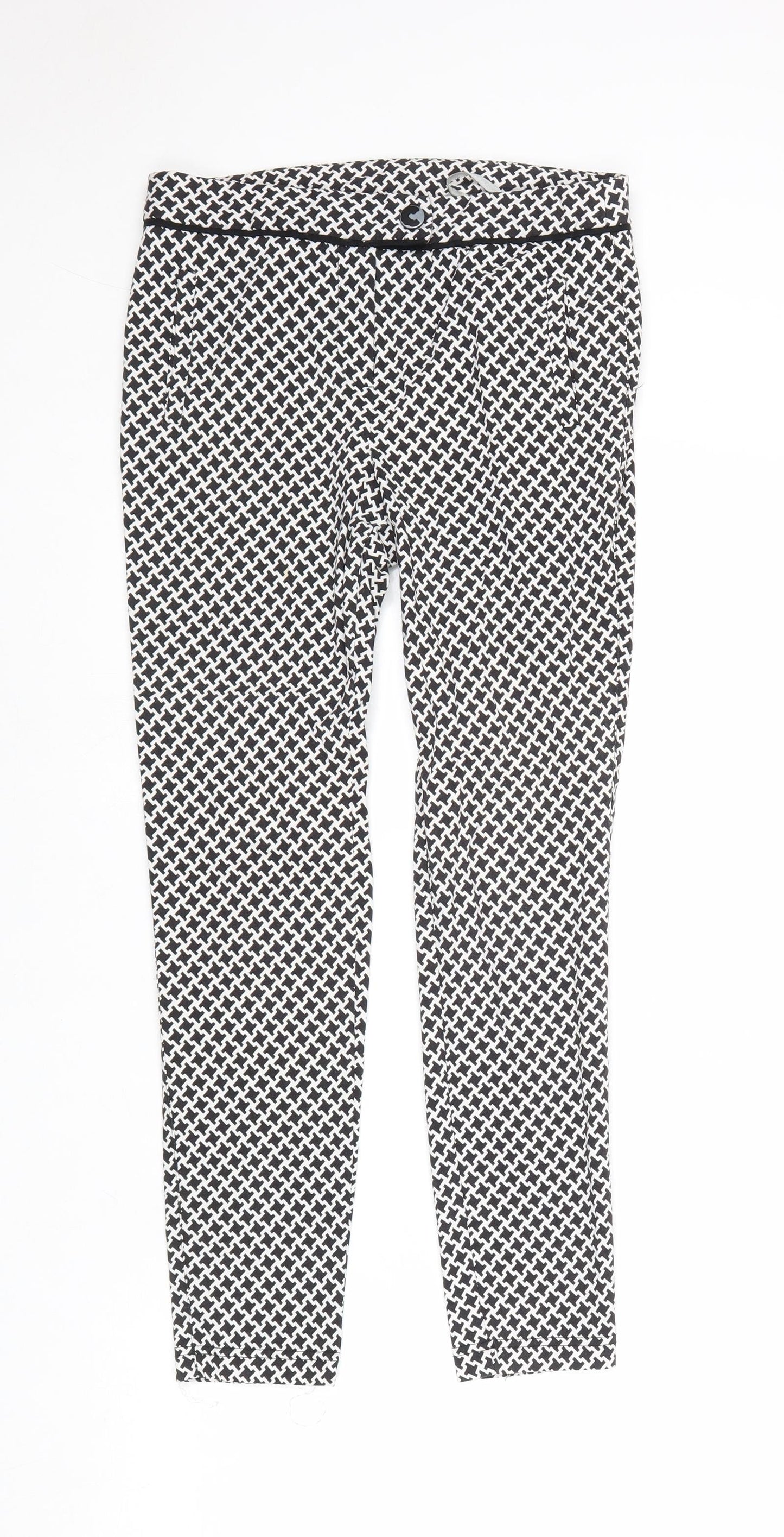 Dorothy Perkins Womens Black Geometric Viscose Trousers Size 6 Regular Zip