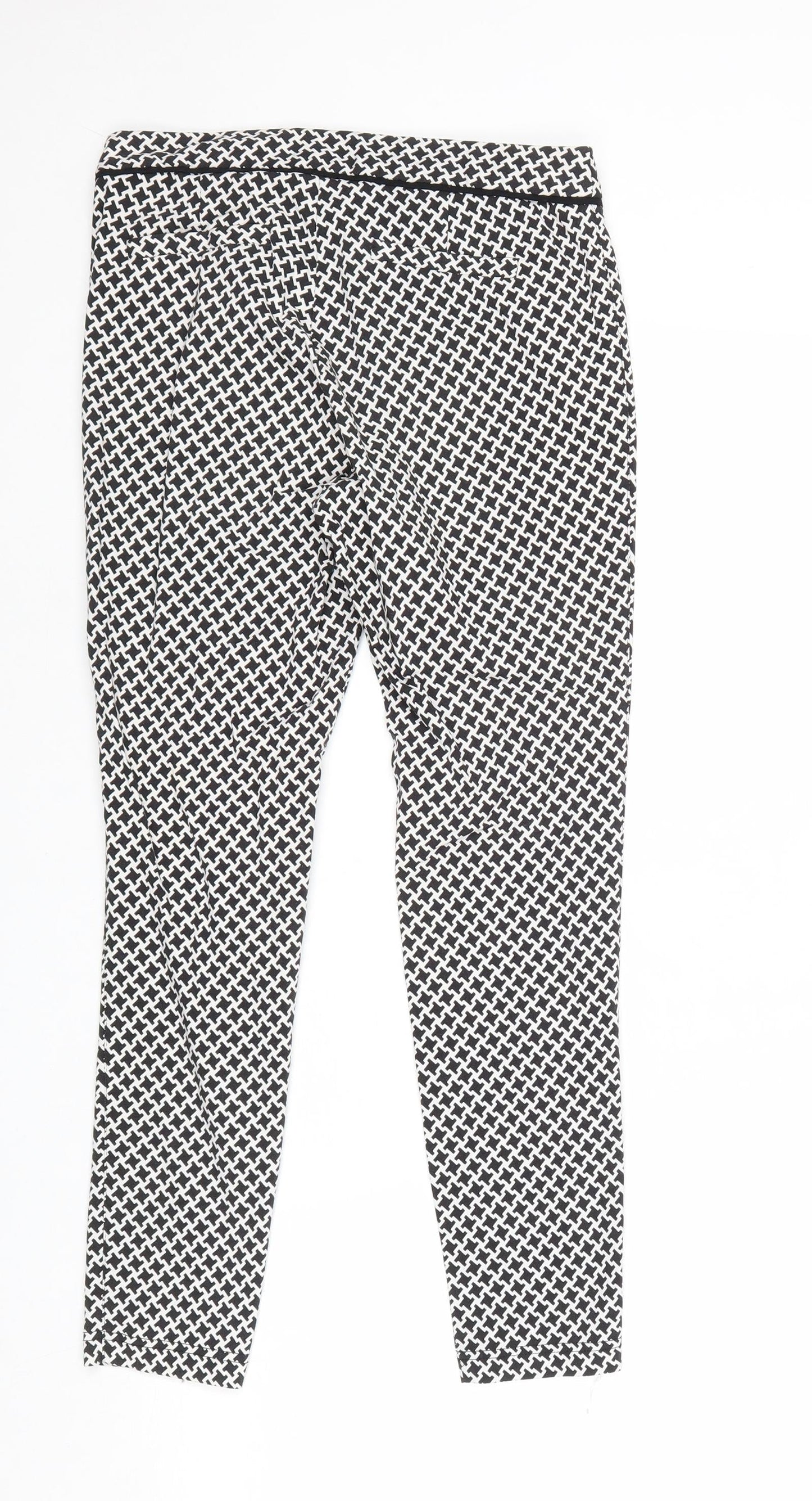 Dorothy Perkins Womens Black Geometric Viscose Trousers Size 6 Regular Zip