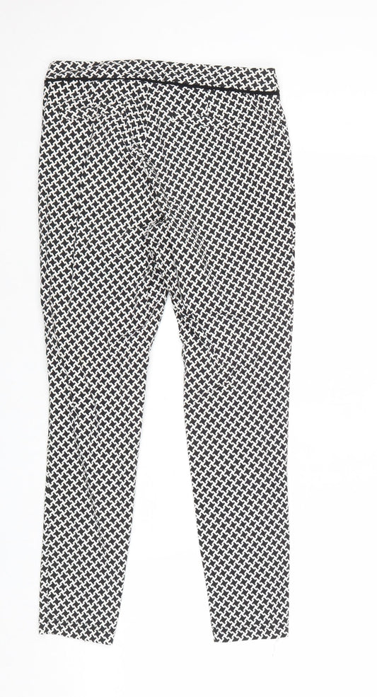 Dorothy Perkins Womens Black Geometric Viscose Trousers Size 6 Regular Zip