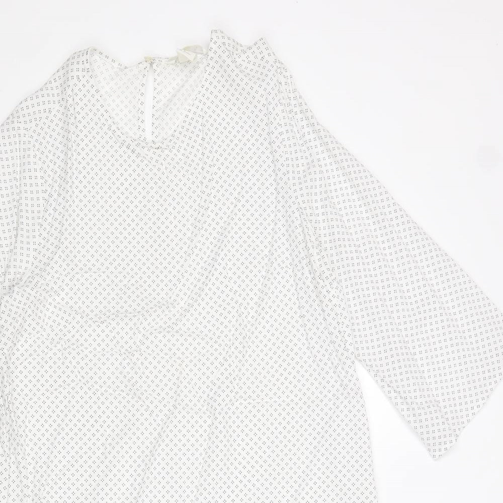 H&M Womens White Geometric Viscose A-Line Size 8 Round Neck Button