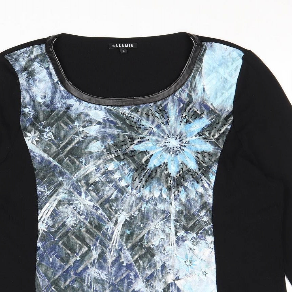 CASAMIA Womens Black Scoop Neck Geometric Viscose Pullover Jumper Size L