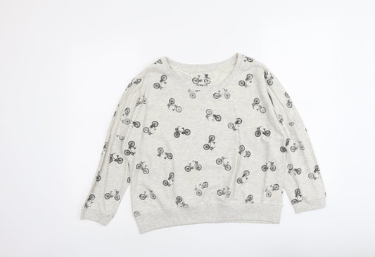 Denim & Co. Womens Grey Geometric Cotton Pullover Sweatshirt Size 12 Pullover - Bicycle