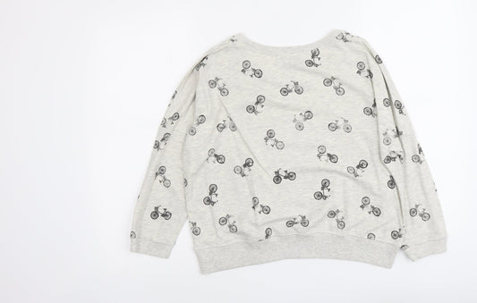 Denim & Co. Womens Grey Geometric Cotton Pullover Sweatshirt Size 12 Pullover - Bicycle