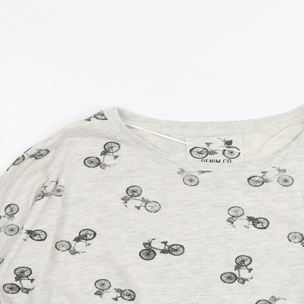 Denim & Co. Womens Grey Geometric Cotton Pullover Sweatshirt Size 12 Pullover - Bicycle