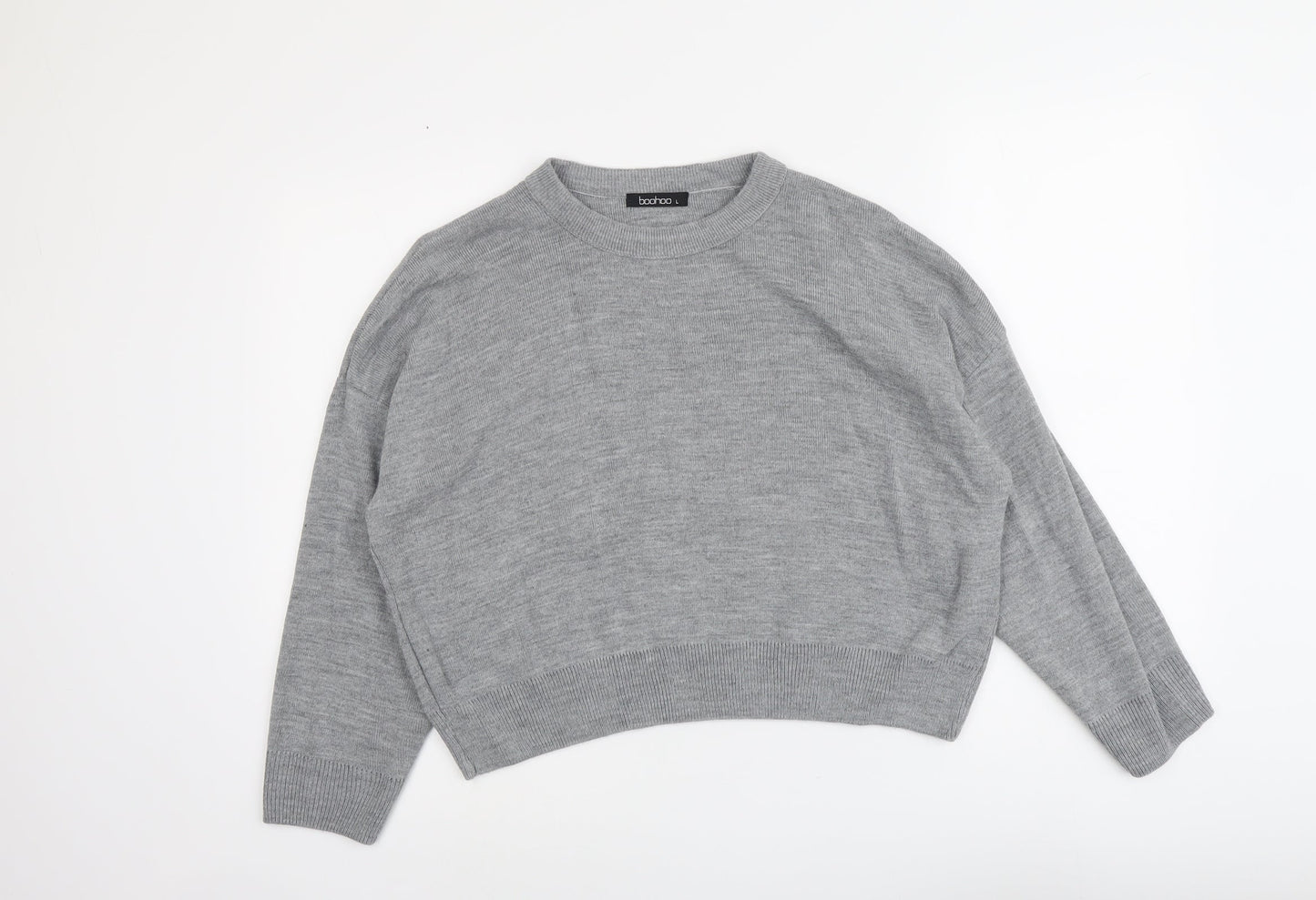 Boohoo Womens Grey Round Neck Acrylic Pullover Jumper Size L