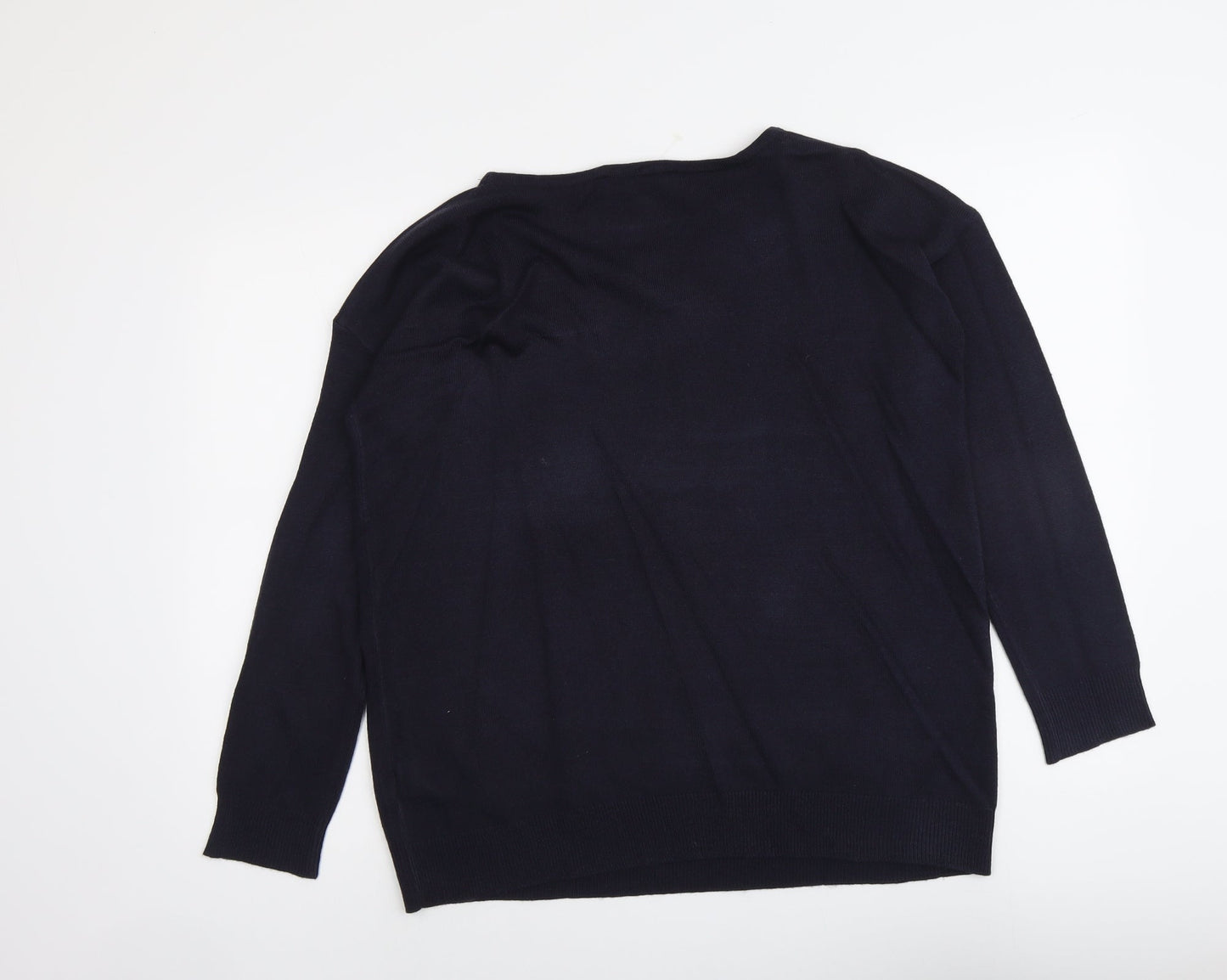 Bonmarché Womens Blue Round Neck Acrylic Pullover Jumper Size 12