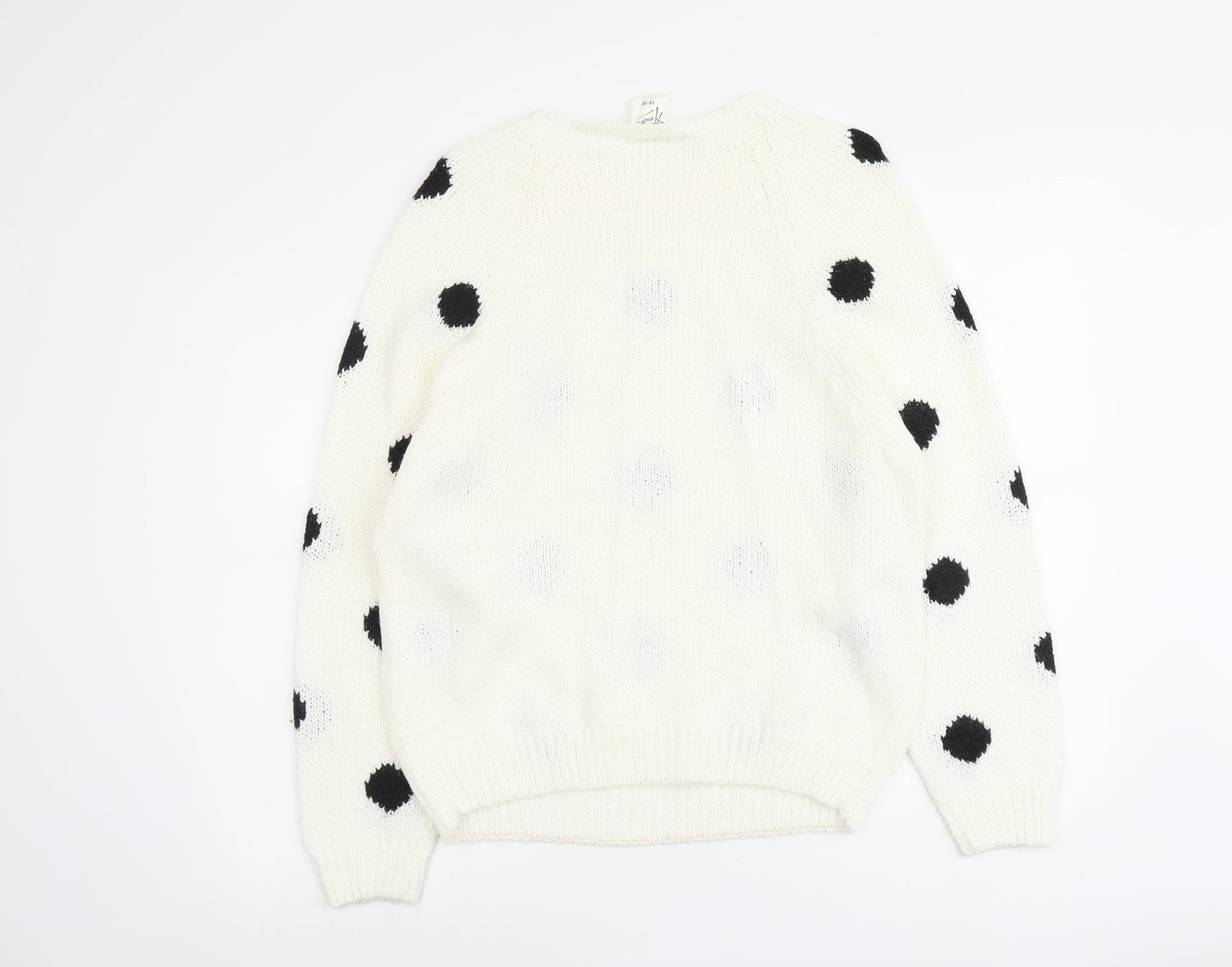 Amari Womens Ivory Round Neck Polka Dot Acrylic Pullover Jumper Size 14