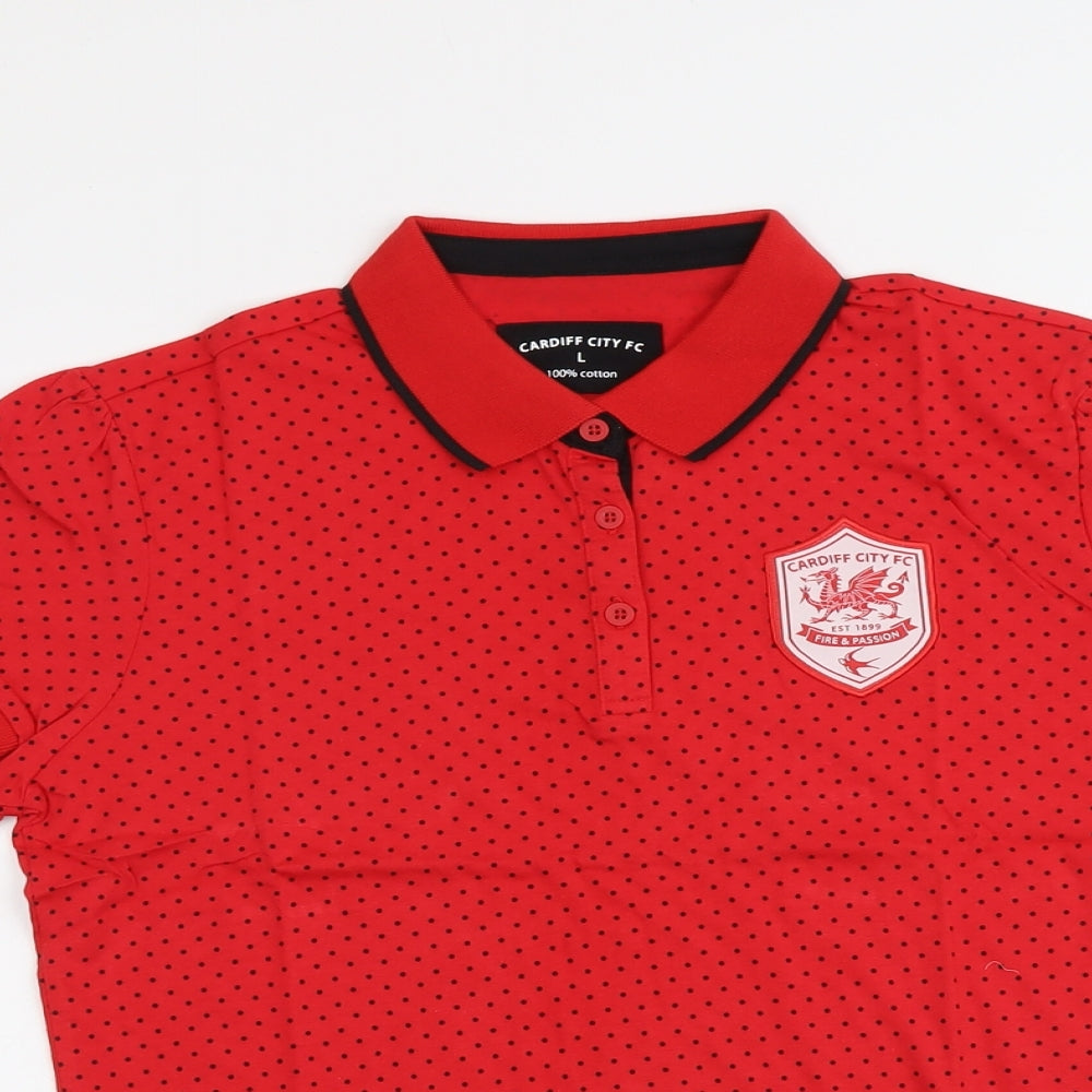 Cardiff City FC Womens Red Polka Dot Cotton Basic Polo Size L Collared - Cardiff City FC
