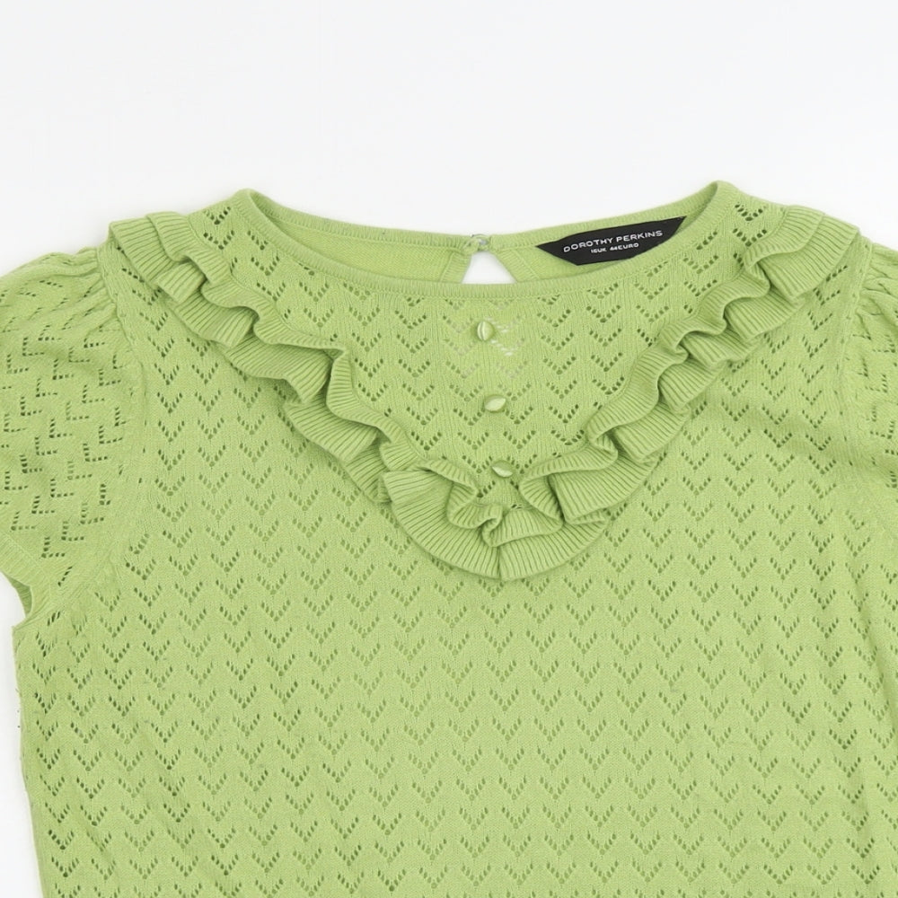Dorothy Perkins Womens Green Round Neck Geometric Acrylic Pullover Jumper Size 16